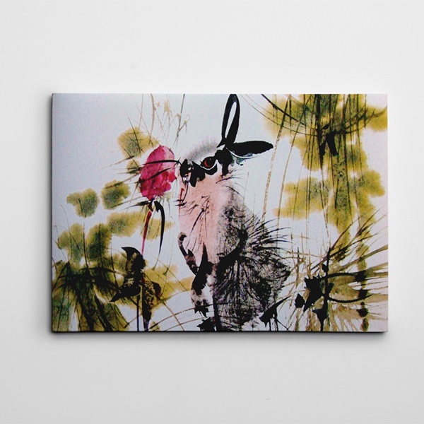 Tavşan ve Çiçek Suluboya Kanvas Tablo
